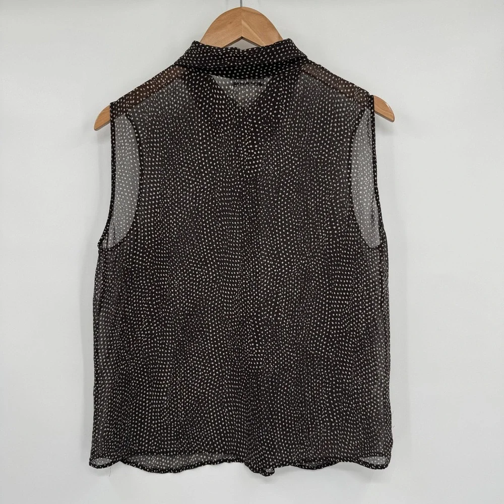 Calvin Klein Brown Polka Dot Sleeveless Sheer Silk Button Front‎ Blouse Sz 14 - Picture 7 of 11